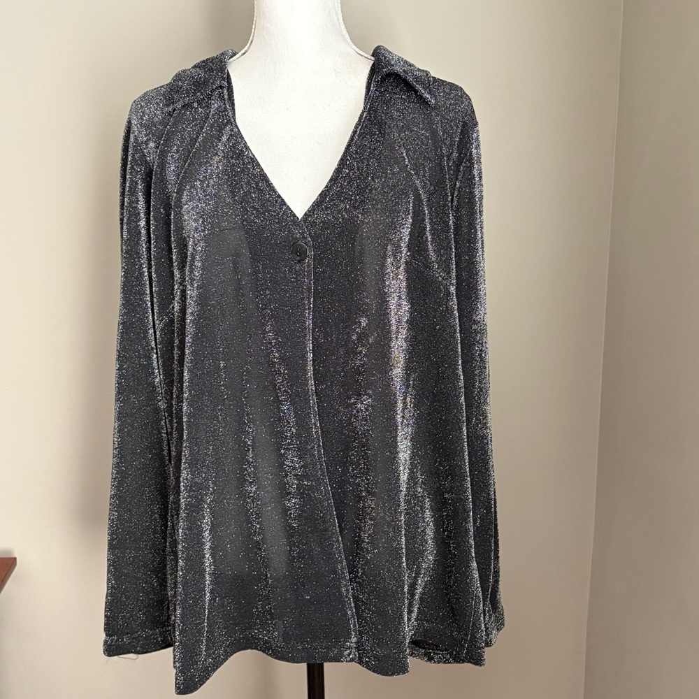 Vue Point Woman 2X Top Metallic Sparkly Flowy Blouse Going Out Party Holiday NYE